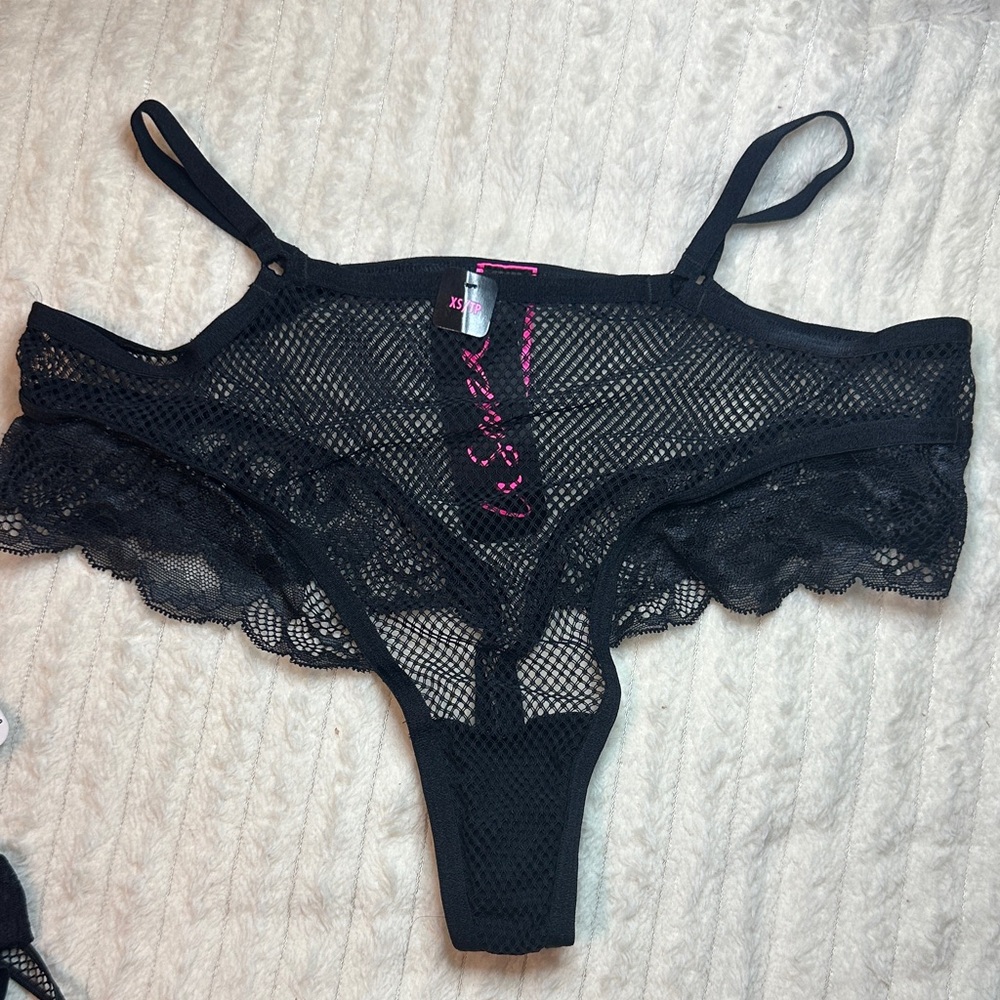 Black lace high waisted thong